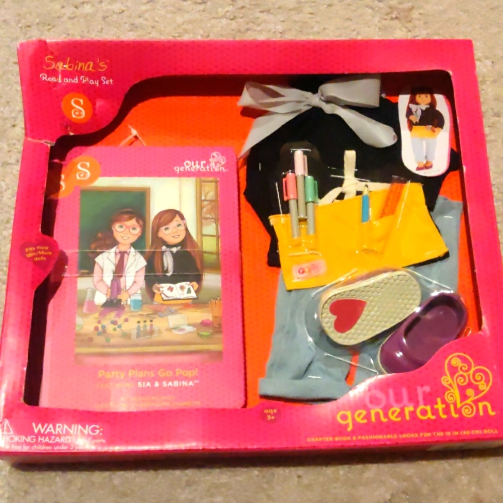 Our Generation SABINA'S READ AND PLAY SET Party Plans Go Pop! Sia & Sabina